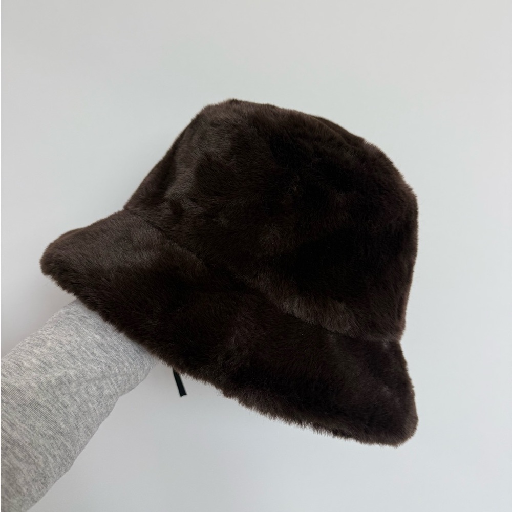 Faux Fur Bucket Hat in Dark Brown